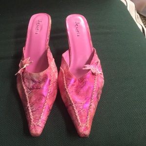 Jewels pink kitten heel slip ins.